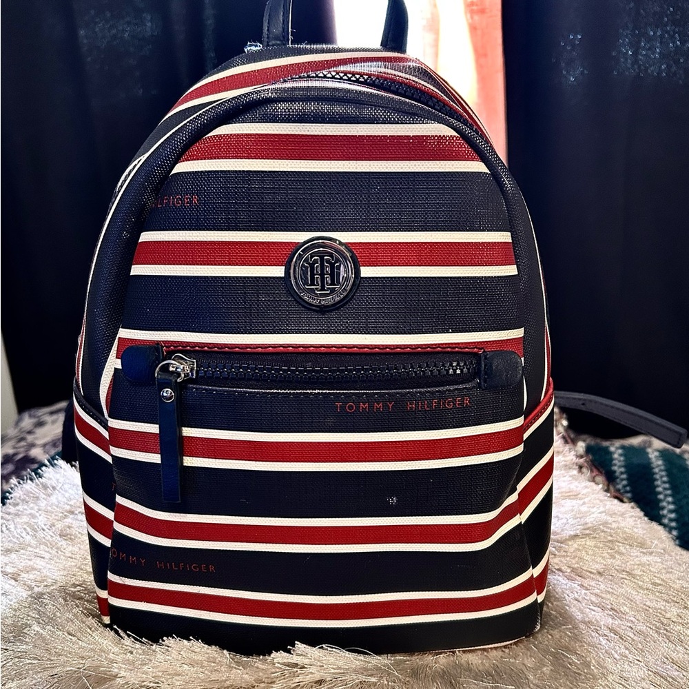 Tommy Hilfiger Striped Backpack - Red and Blue
